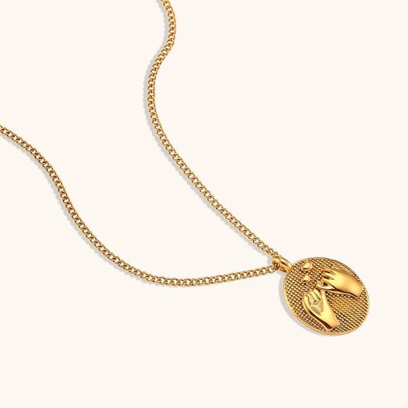 Pinky Promise Oval Pendant Necklace Friendship Gift For Her 18K Gold Plated - Picture 8 of 13